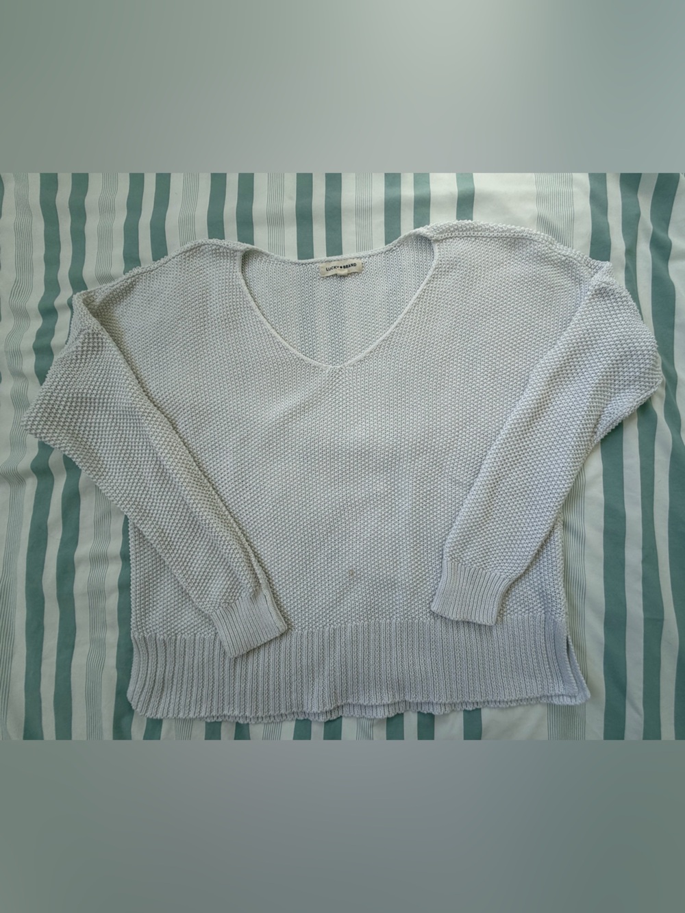 Lucky Brand Cream V-Neck Knit Sweater